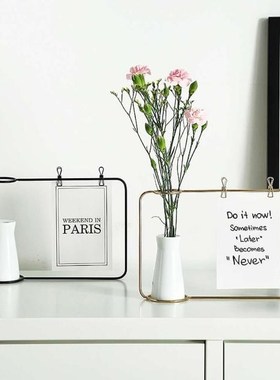 Gold Metal Wire Frame With White Ceramic Vase Postcard Note
