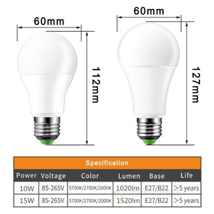 10W LED E27 IP44 15W Dawn Light Sensor Lig Bulb Dusk B22