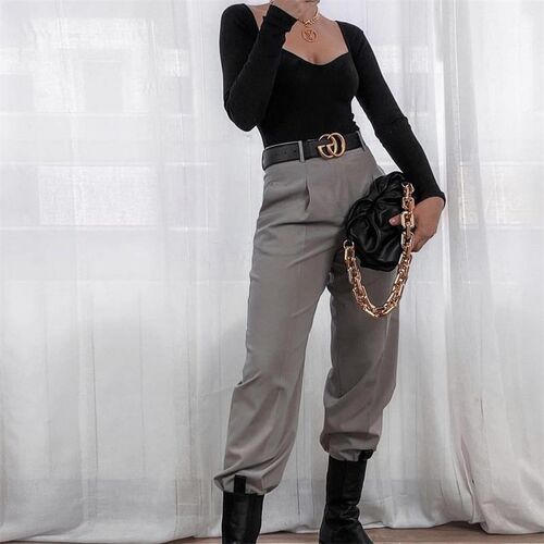 TRAF Women 2021 Fashion Stretch Slim Cropped Knitted Sweater