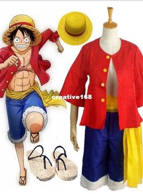 Anime One Piece Monkey D Luffy Cosplay Costume Set Coat Pant