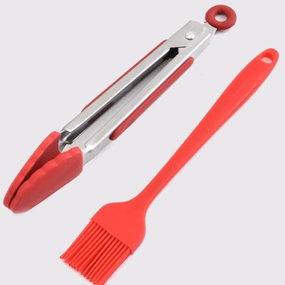 BBQ Tongs Basting Brush Set Silicone Barbecue Oil Sauce Brus
