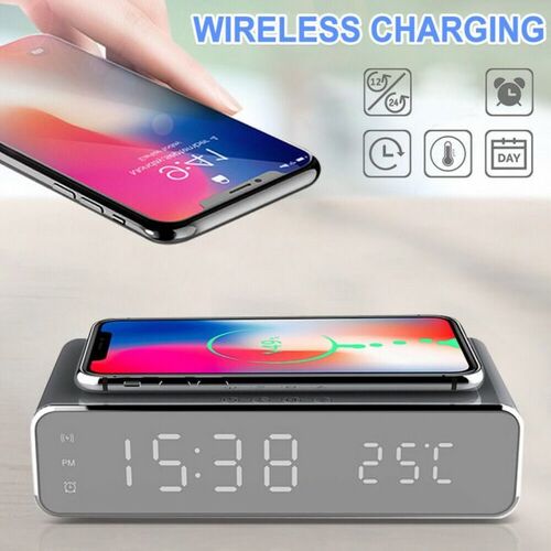 Electric LED Alarm Clock With Phone Wireless Charger Desktop
