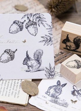 est animal series wood stamp owl squirrel wooden rubber stam