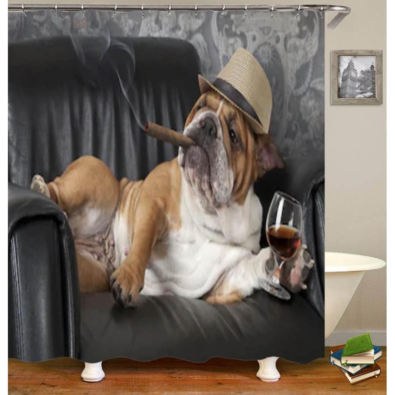 3D Shower Curtain Funny English Bulldog Bathroom Curtain Se