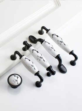 Ceramic White/Black Cabinet Handles Zinc Alloy Kitchen Cupbo