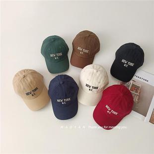 儿童帽子春秋款男童鸭舌帽女童宝宝棒球帽秋冬季加绒保暖刺绣字母