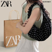 ZAR FENDEN云朵韩系波点斜挎帆布饺子包女ins褶皱手提包腋下包