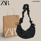 ZAR FENDEN韩系波点抽绳饺子包女2025新款 休闲百搭单肩斜挎包