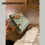 ZAR FENDEN夏天仿藤编竹节手提包女编织包度假风草编菜篮子包