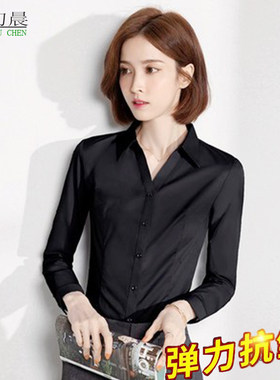 黑色衬衫女长袖2026春秋新款弹力女士衬衣职业女装工作服工装韩版