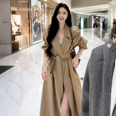 卡其色风衣外套女中长款2025秋季新款韩系收腰气质正肩小个子大衣