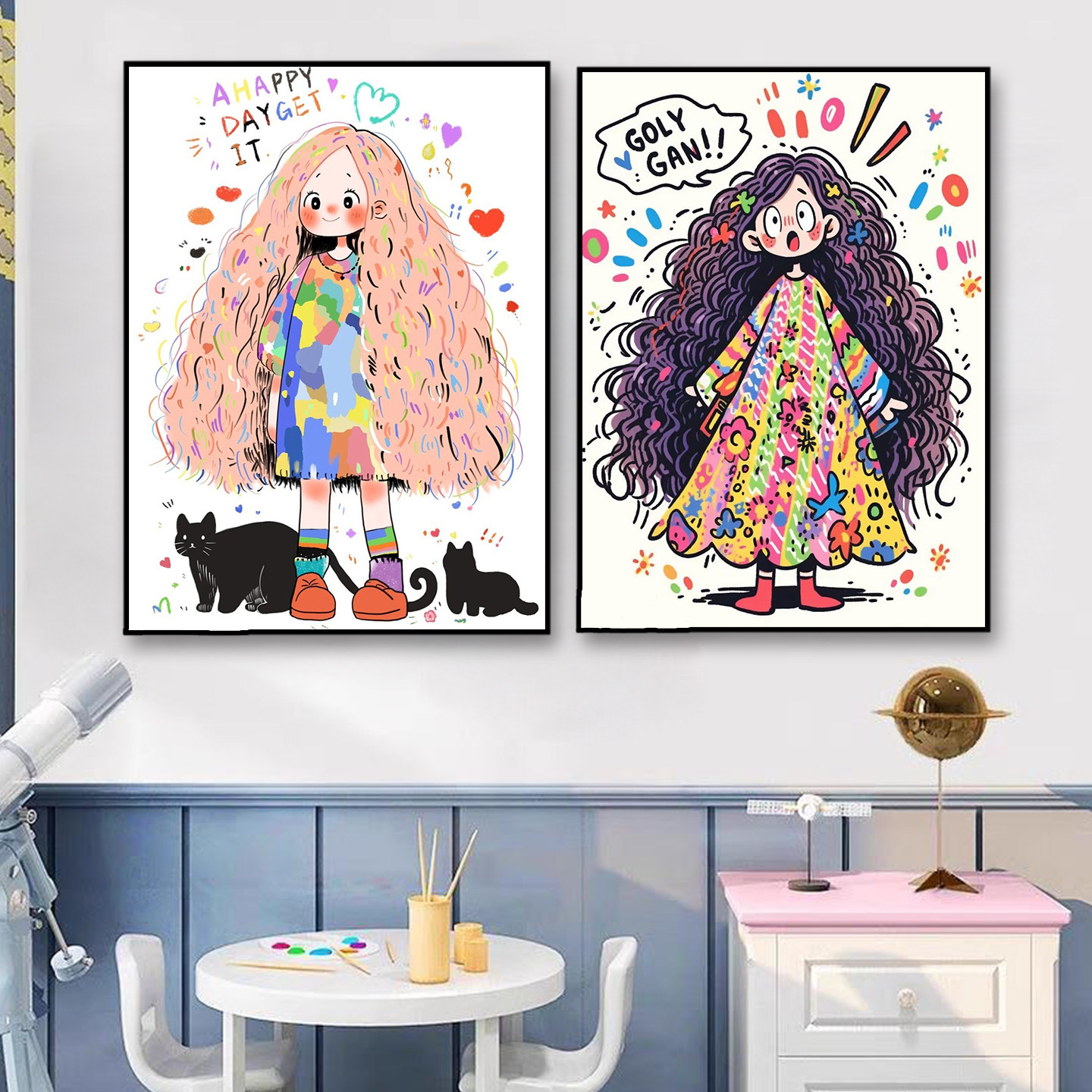 多巴胺女孩装饰画少女卡通床头卧室可爱摆画挂画公主温馨儿童房,家居饰品,现代装饰画,淘宝优惠券,粉丝福利购,淘宝优惠卷