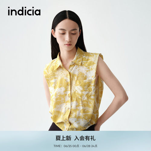 indicia标记商场同款夏季新款印花度假休闲桑蚕丝衬衫F2B5CS255F