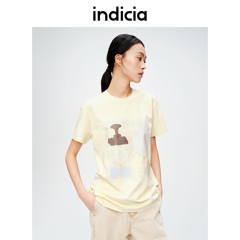 indicia标记商场同款早春通勤风印花短袖T恤港味上衣6A40