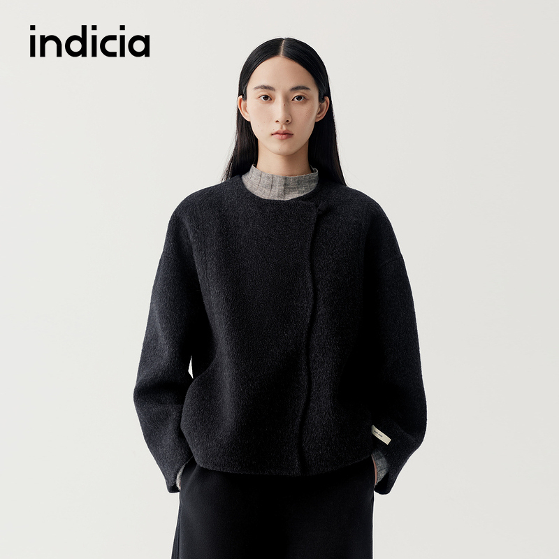 indicia标记羊驼毛短款大衣