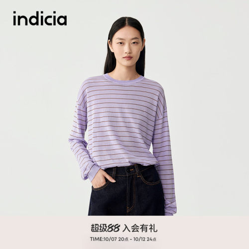 indicia标记商场同款秋新款老钱风慵懒条纹针织衫F2C5ZZ359F