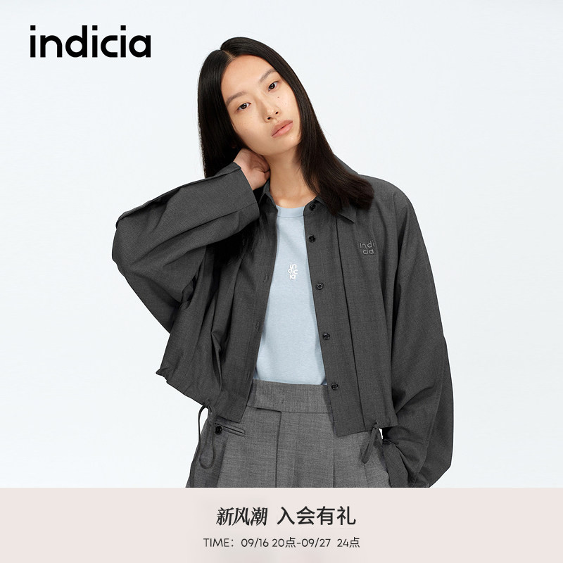 indicia标记商场同款春秋新款休闲衬衫领减龄抽绳外套F2A5WT034N图片
