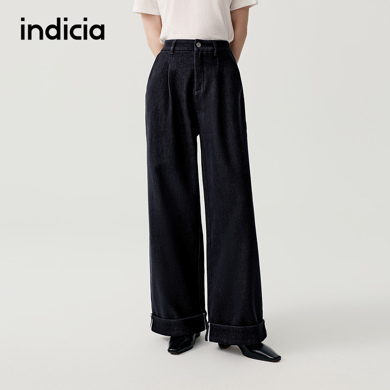 indicia标记商场同款2025冬季新款简约百搭阔腿牛仔裤 F2D5NK479C