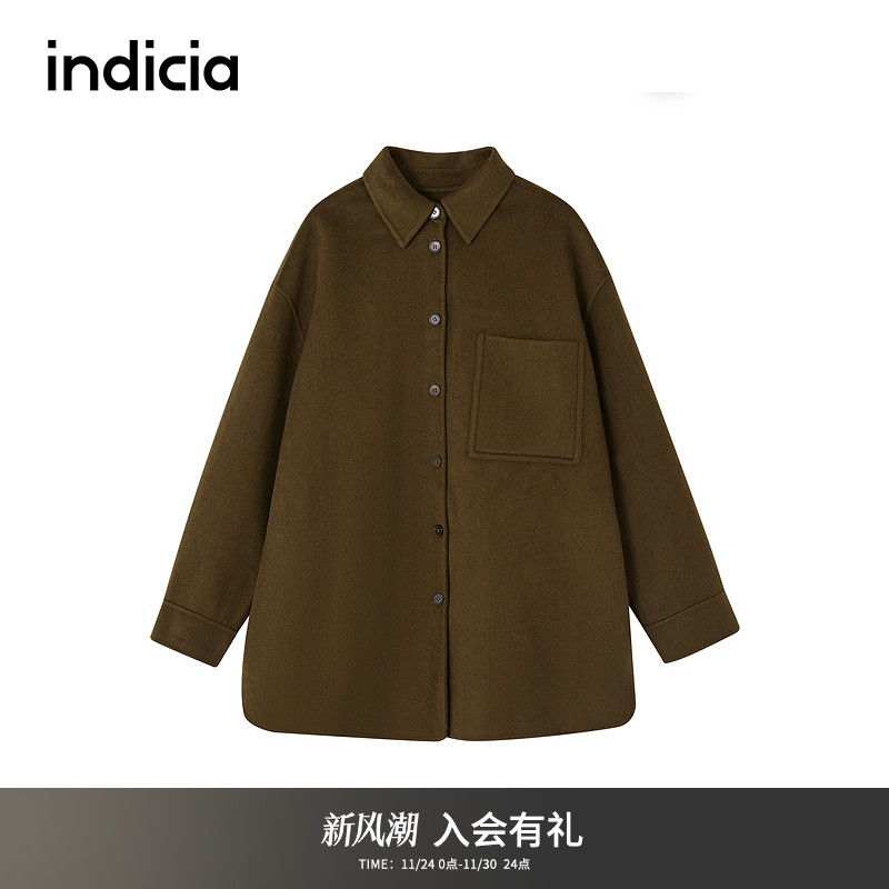 indicia标记商场同款单排扣外套羊毛气质呢子大衣F2D4DY683F