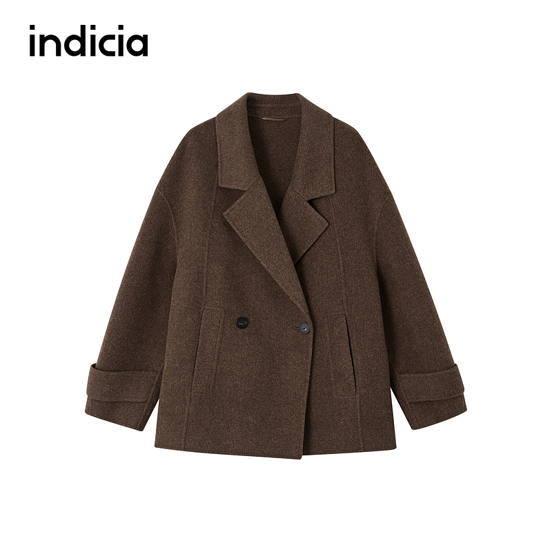 indicia标记100%绵羊毛短款大衣