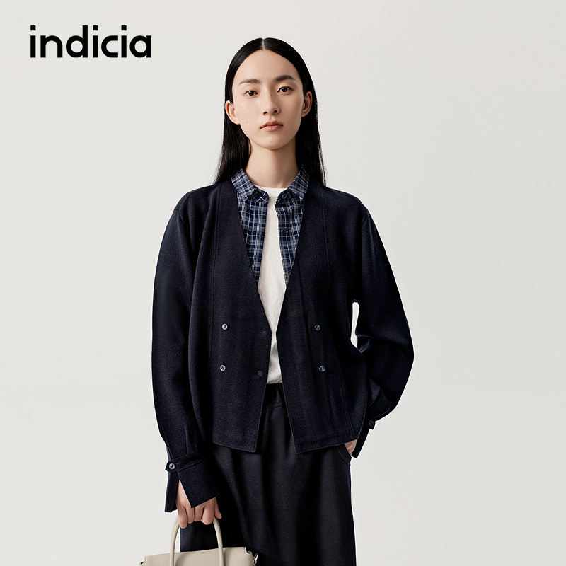 indicia标记商场同款2025冬新款拼接设计感假两件开衫F2D5KS390N