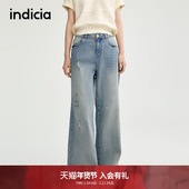 牛仔裤 indicia标记2025春新款 水洗做旧泼墨破洞设计时尚 L2C5NK132