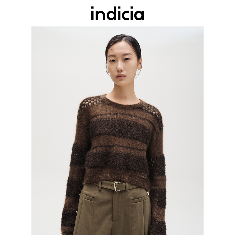 indicia标记美拉德风镂空针织衫