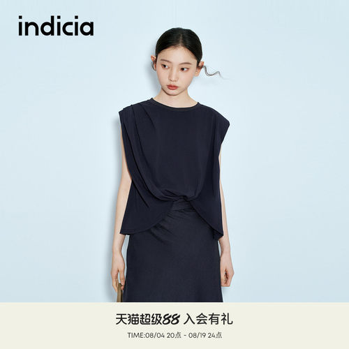 indicia标记商场同款夏季新款扭褶设计感无袖连衣裙F2B5LQ204C