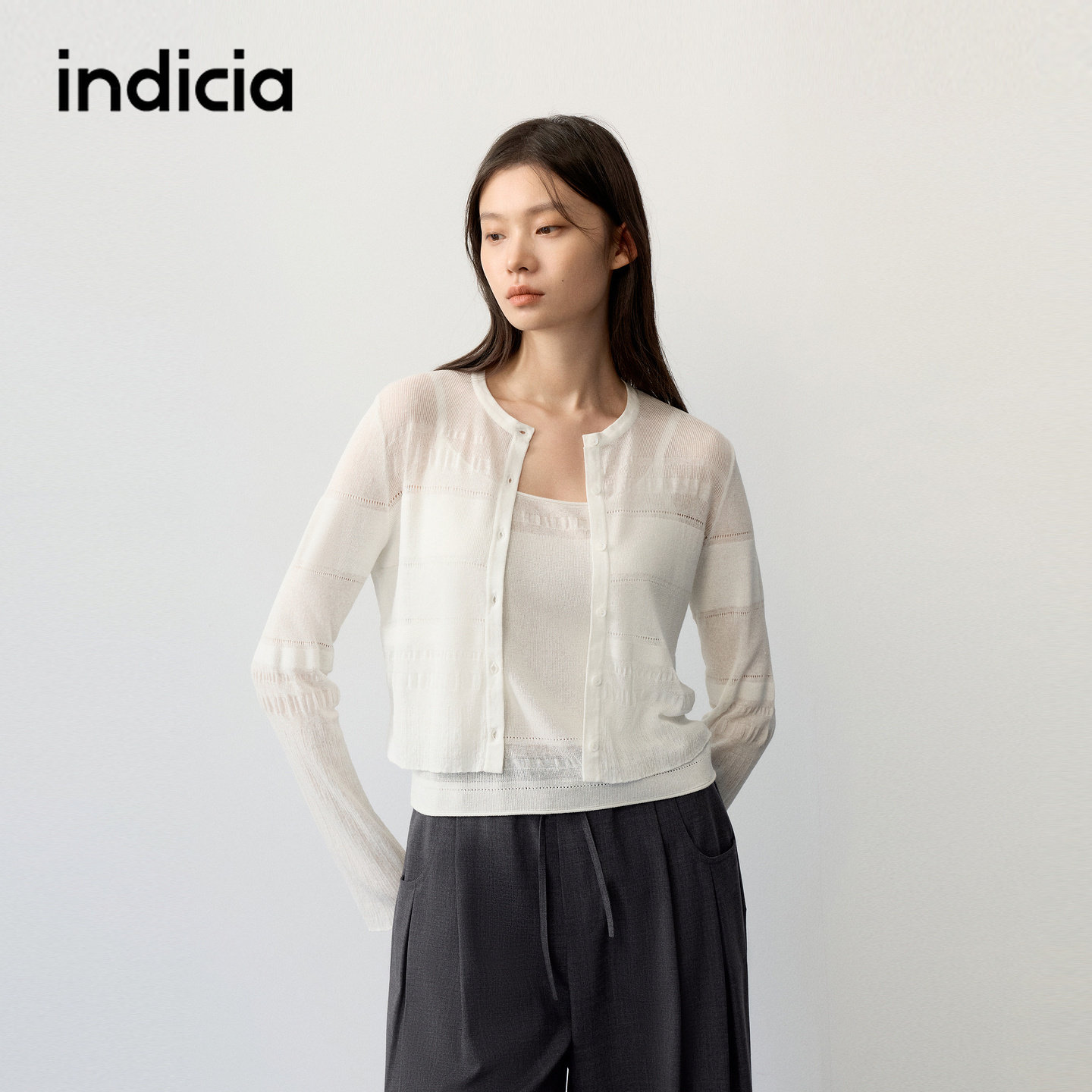 indicia标记商场同款2026秋季新款米白针织开衫两件套F2C6KS367C