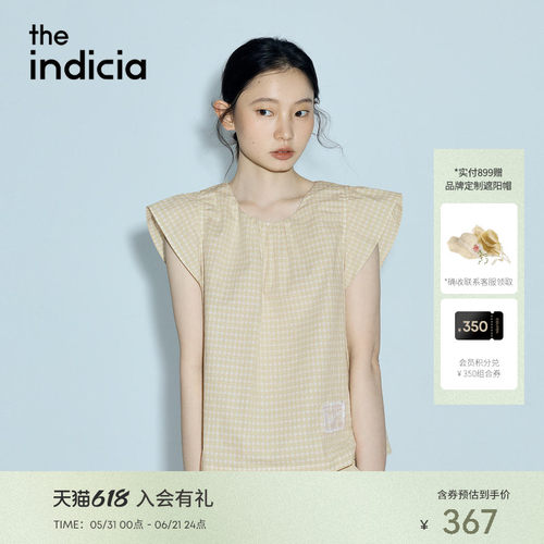 the indicia标记2026夏新款清新温柔格纹小飞袖短袖上衣L2B6SY105