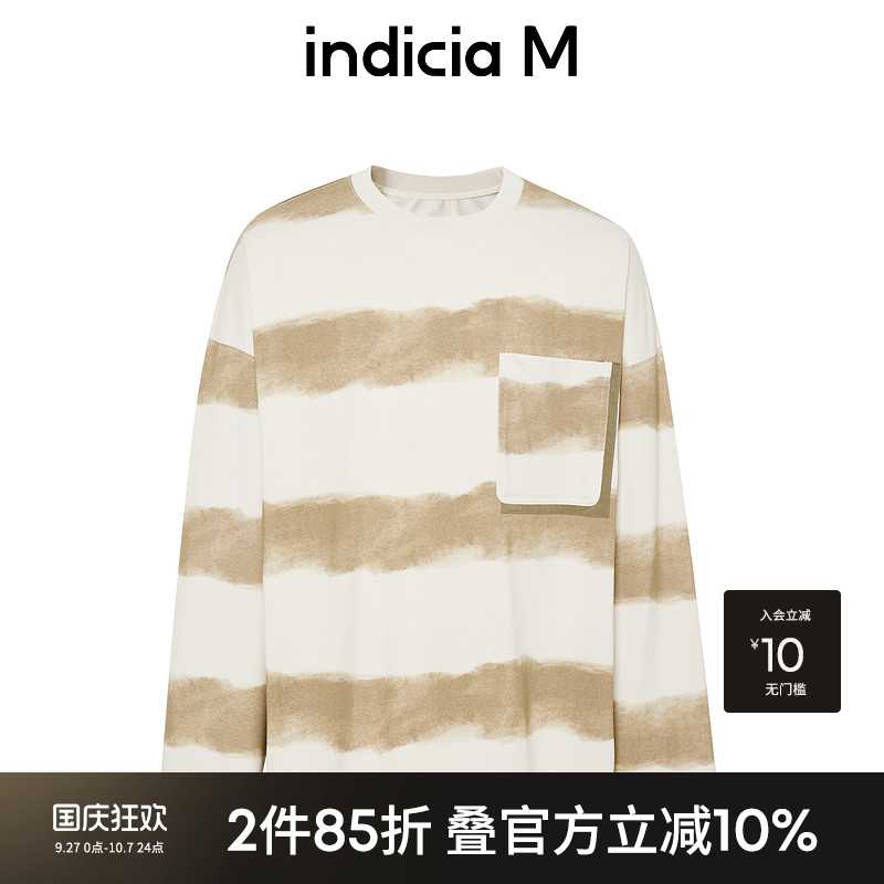 indiciaM标记男装圆领条纹t恤男夏季薄款休闲长袖上衣M6B412TX081