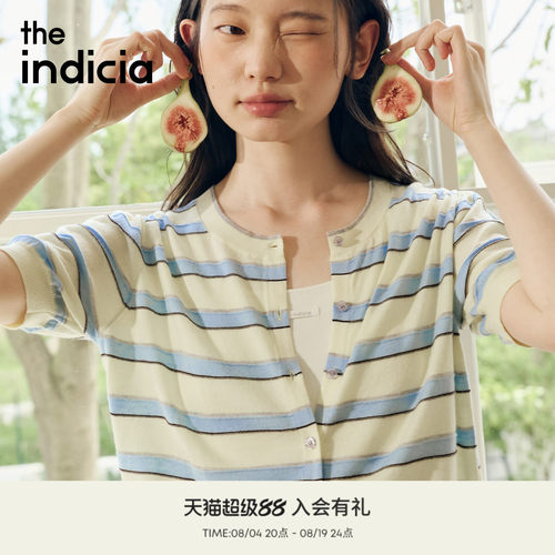 indicia标记2026夏季新款复古松弛感减龄泡泡袖条纹开衫L2B6KS053