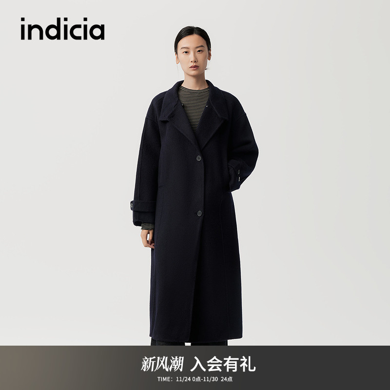indicia标记羊驼毛长款毛呢大衣