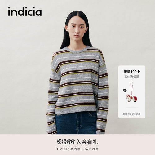 indicia标记秋冬设计感慵懒温暖条纹肌理减龄针织衫毛衫L2D5MS281