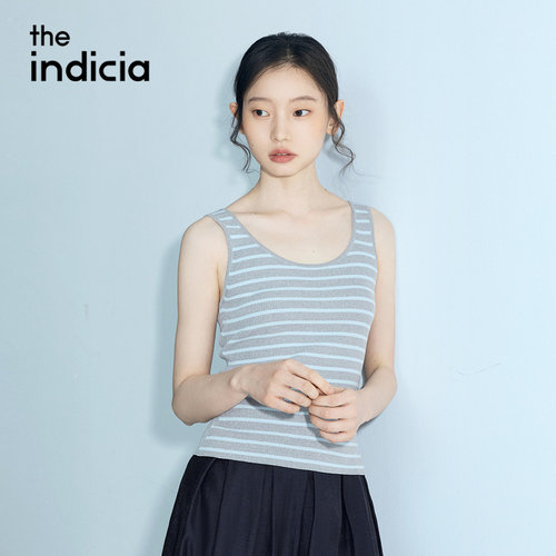 indicia标记2026夏季新款清爽慵懒休闲蓝灰条纹撞色背心L2B6BX107