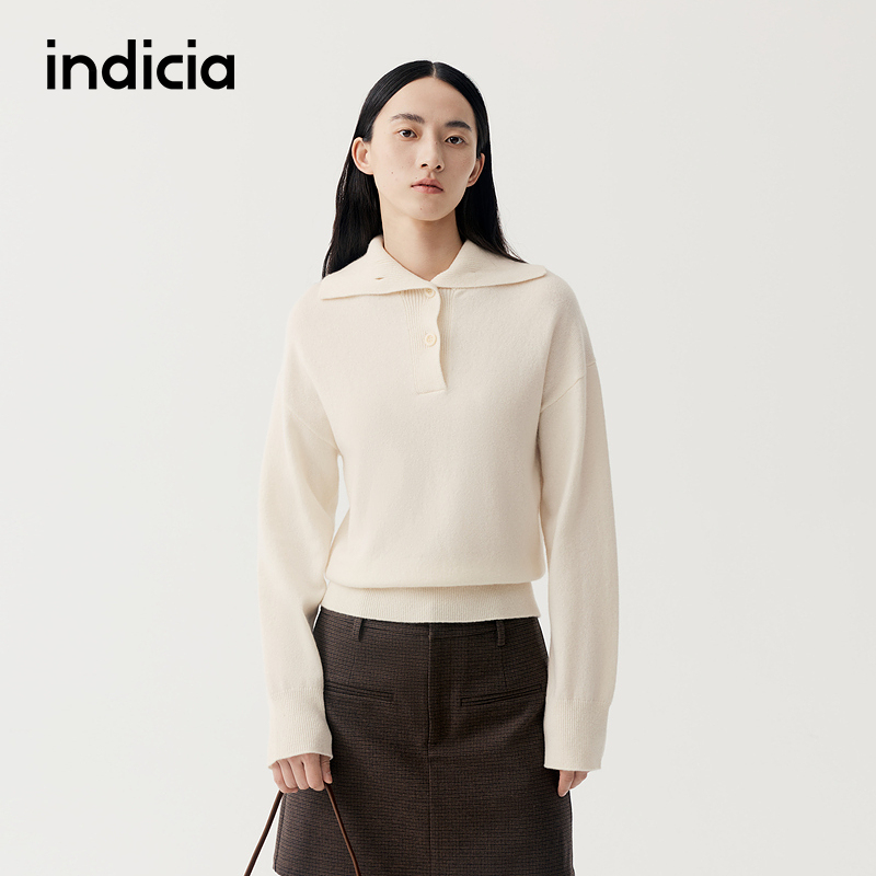 indicia标记商场同款2025冬新款舒适优雅气质翻领毛衫 F2D5MS539F
