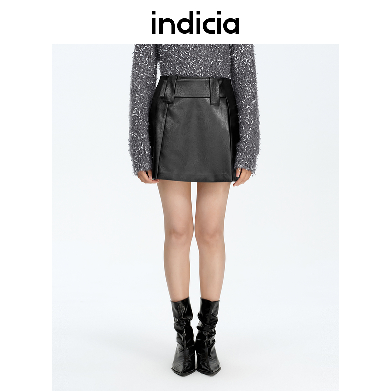 indicia标记商场同款25春新款甜辣复古高腰皮裙短裙F2A5QZ053F
