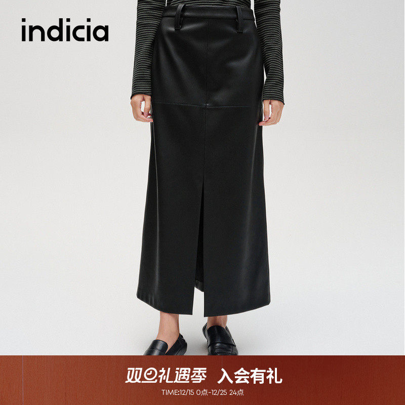 indicia标记潮流帅气开叉皮裙