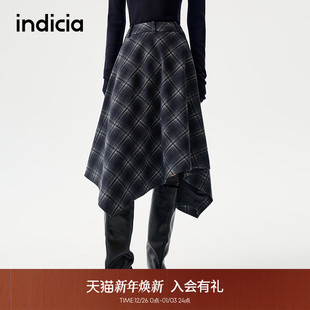indicia标记2025冬季 灵动不规则裙摆艺术感格纹半裙L2D5QZ256 新款