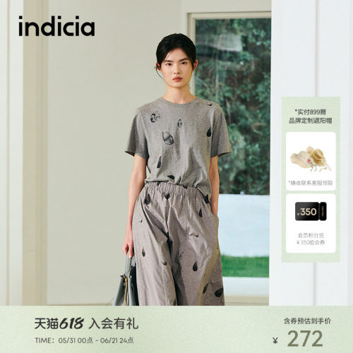indicia标记商场同款夏季新款休闲简约印花纯棉T恤短袖F2B5TX137N