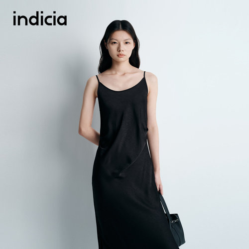 indicia标记夏季新中式暗纹提花垂感柔顺吊带连衣裙 L2B5LQ099