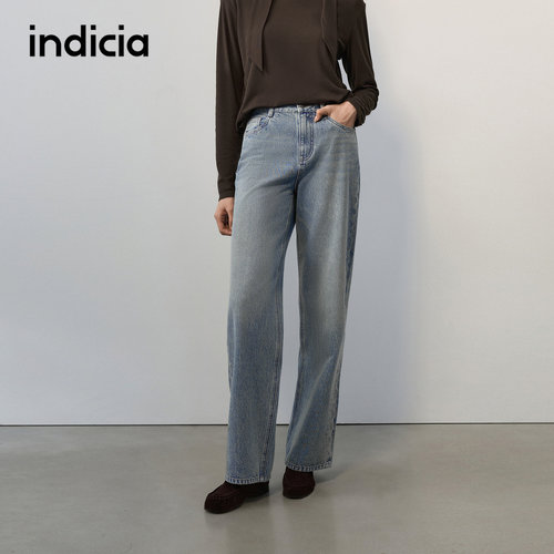 indicia标记商场同款2026秋季新款浅蓝高腰直筒牛仔裤F2C6NK382N