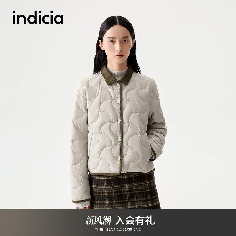 indicia标记韩系灯芯绒羽绒服