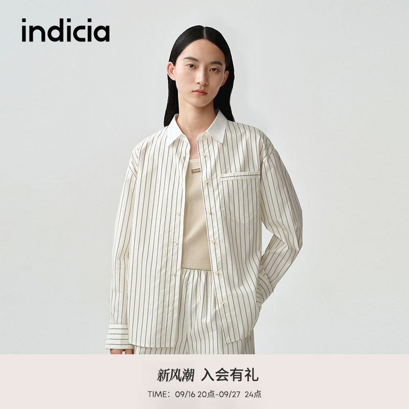 indicia标记商场同款夏季新款简约质感慵懒风条纹衬衫 F2B5CS109C图片