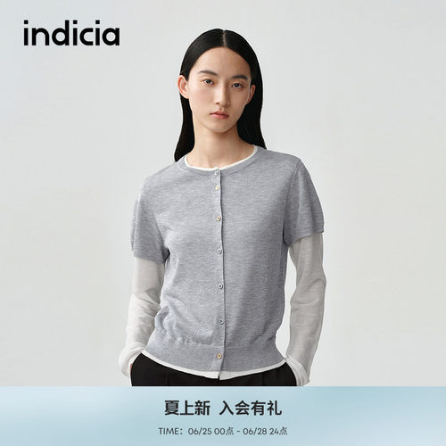 indicia标记商场同款夏季新款简约拼接假两件针织开衫F2B5KS127F