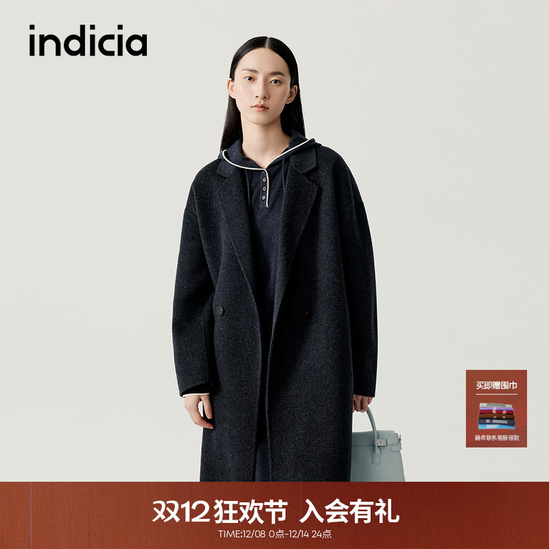 【商场同款】indicia标记25年冬季新款老钱风气质大衣F2D5DY532C