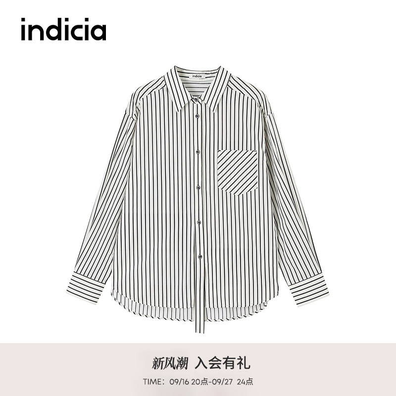 indicia标记商场同款春秋法式宽松慵懒风廓形长袖衬衫 F2C5CS360C图片