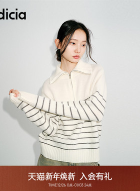【翻领两穿毛衫】indicia标记25年秋冬羊毛条纹针织毛衫L2D5MS223