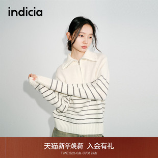 L2D5MS223 indicia标记25年秋冬羊毛条纹针织毛衫 翻领两穿毛衫