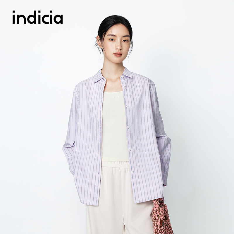 indicia标记商场同款春秋百搭通勤风显白条纹休闲衬衫 F2A5CS019F图片